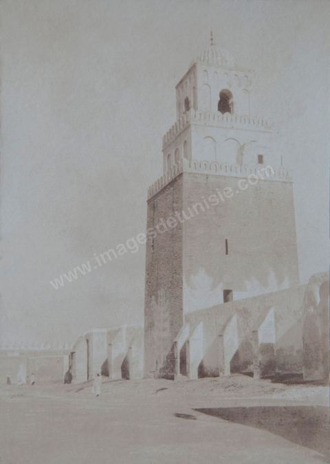 Minaret de la Grande mosquée de Kairouan - Photo ancienne tirage papier original