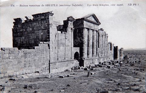 Ruines romaine de Sbeitla (ancienne Sufetula) Les trois temples vue du côté ouest - Carte postale ancienne Tunisie