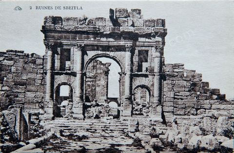 Porte, forum et temple capitolin de Sbeitla - Ruines romaine de Sbeitla (ancienne Sufetula) - Carte postale ancienne Tunisie