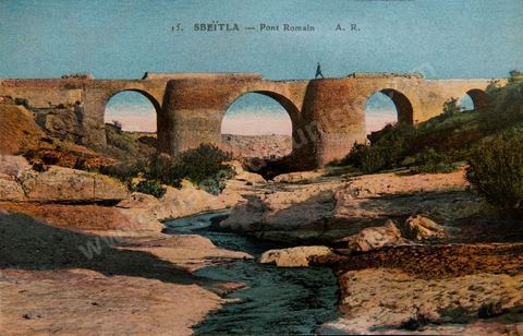 Le pont romain de Sbeitla Ruines romaine de Sbeitla (ancienne Sufetula) - Carte postale ancienne Tunisie