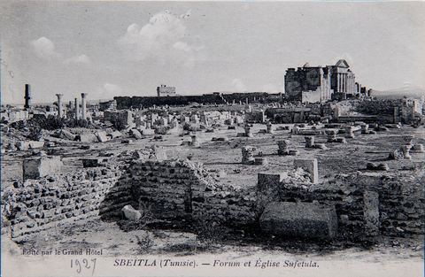 Forum et eglise Sufetula à Sbeitla 1927 - Ruines romaine de Sbeitla (ancienne Sufetula) - Carte postale ancienne Tunisie