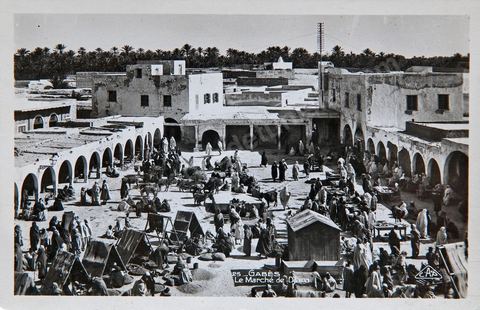 Le marché de Djara à Gabès - Carte postale ancienne Tunisie