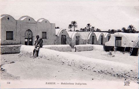 Habitations indigènes à Zarzis - Carte postale ancienne Tunisie