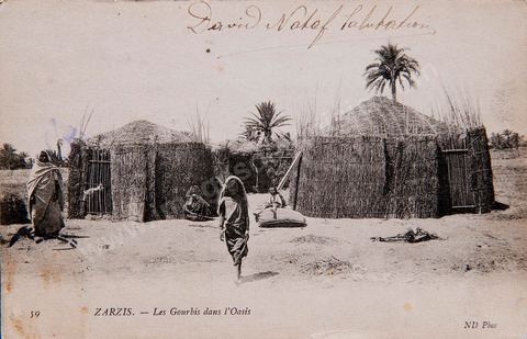 Les gourbis dans l'oasis de Zarzis - Carte postale ancienne Tunisie