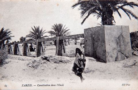 Canalisation dans l'oasis de Zarzis - Carte postale ancienne Tunisie