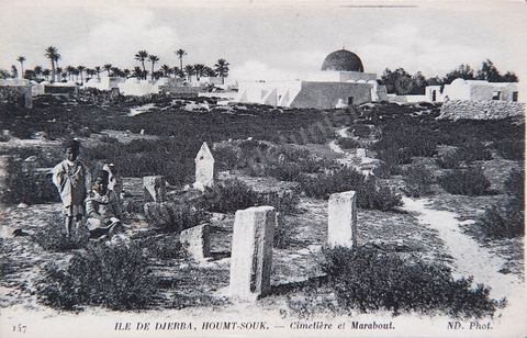 Ile de Djerba, Houmt-Souk - cimetière et Marabout 1918 - Carte postale ancienne Tunisie