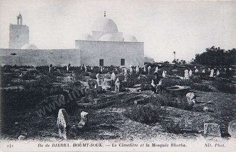 Ile de Djerba - Houmt-Souk - Le cimetière et la mosquée Rhorba 1918 - Carte postale ancienne Tunisie