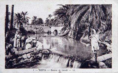 Source et lavoir à Nefta - 1926 - Carte postale ancienne Tunisie