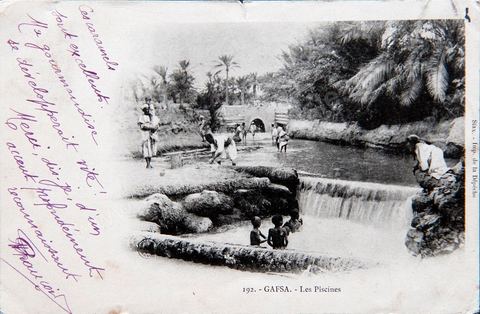 Les piscines de Gafsa - datée 1903 - Carte postale ancienne Tunisie