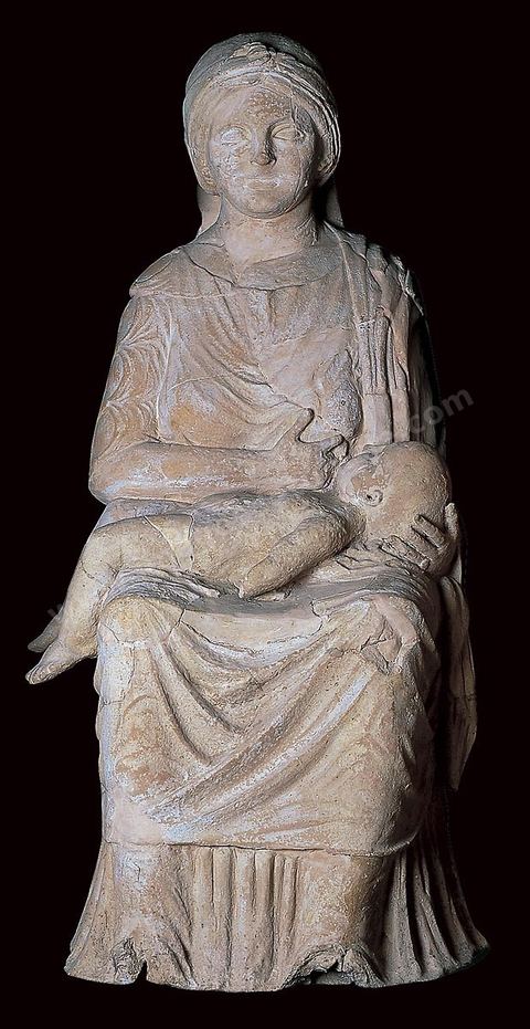 Demeter allaitant Demophon, I ap JC, sanctuaire de Thinissut, musee de Nabeul
