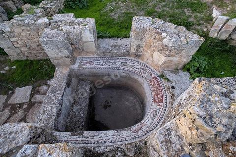 Cuve baptismale sur le site archéologique romain de Bulla Régia, dans le nord ouest de la Tunisie.