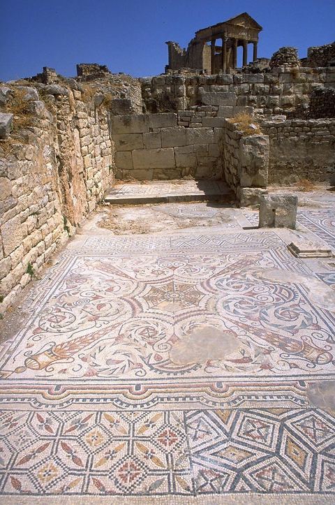 Pavement de mosaiques d'une villa a Dougga