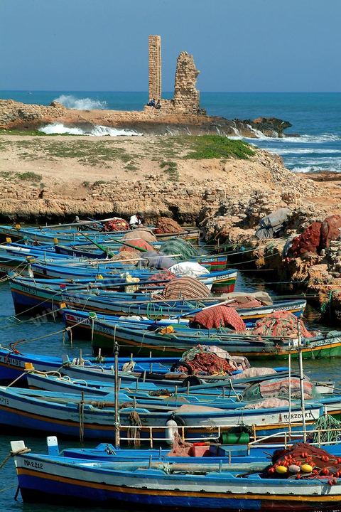 pêcheurs et barques dans le port fatimide de Mahdia