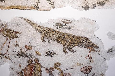 Mosaique scène de chasse avec crocodile paysage nilotique - musée archéologique de Sousse dans la Kasbah située en haut de la medina de Sousse