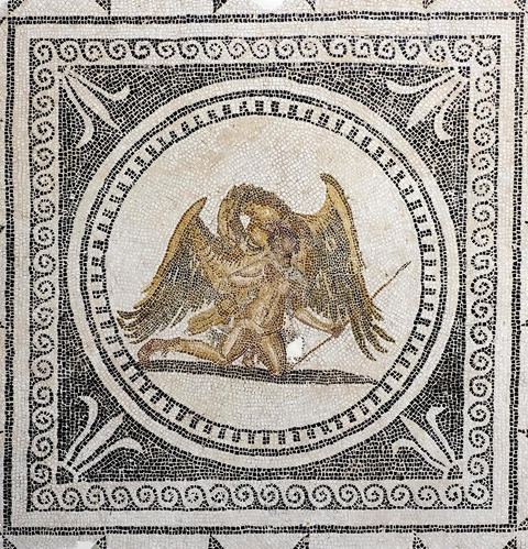 L'enlèvement de Ganymède, beau prince troyen, par l'aigle de Zeus. Milieu du IIème siècle - musée archéologique de Sousse dans la Kasbah située en haut de la medina de Sousse