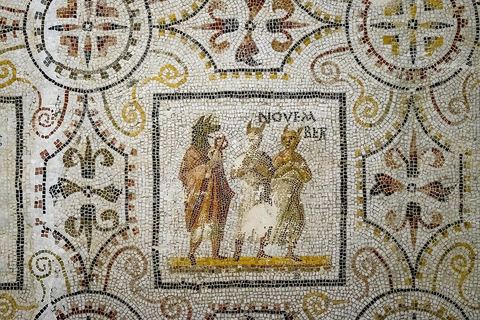 Mosaique des saisons et des mois, un calendrier illustré, El Djem, 186 x 273 cm - musée archéologique de Sousse dans la Kasbah située en haut de la medina de Sousse