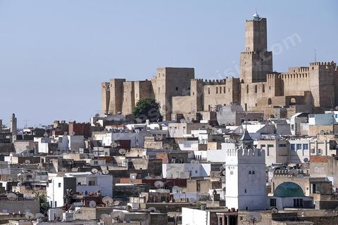 Vue générale de Sousse depuis le ribat avec en haut la Kasbah. Sousse ou la perle du Sahel. 