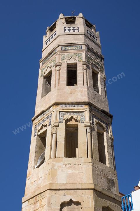 Minaret de la Zaouia Zakkak dasn la medina de Sousse. Sousse ou la perle du Sahel. 