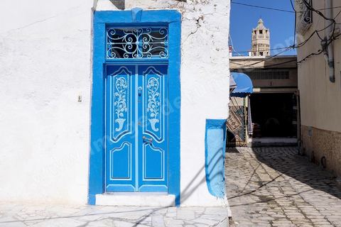 Minaret de la Zaouia Zakkak dasn la medina de Sousse. Sousse ou la perle du Sahel. 