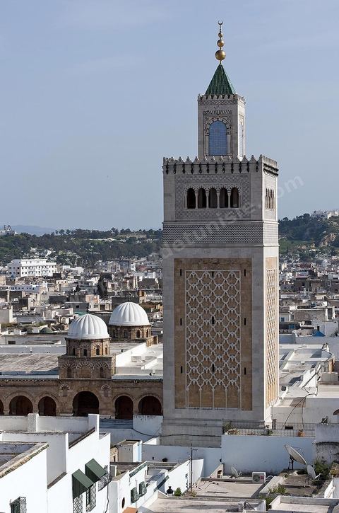Depuis les toits de la medina vue sur la medina de Tunis avec  la Grande Mosquée Jamâa ez Zitouna