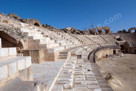 Amphithéâtre sur le site archéologique romain de Uthina / Oudna dans la région de Mornag banlieue sud de Tunis