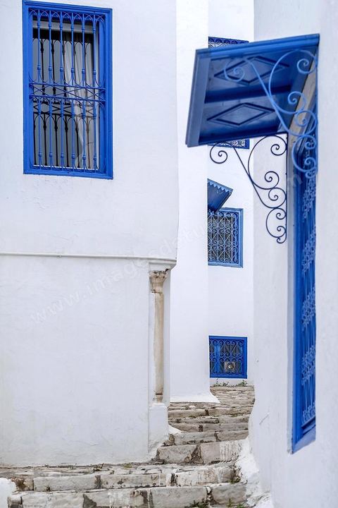 Ruelles, escalier, mur blanc et fenêtres bleues. Sidi Bou Saïd sur les traces de Michel Foucault