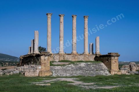le site archéologique romain de Thuburbo Majus. Thuburbo Majus est située à l'entrée d'El Fahs à 60 km de Tunis, malgré qu’elle soit totalement abandonnée maintenant, elle comptait plus que 10000 habitants au deuxième siècle après J.C. La ville de Thuburbo Majus, existait avant l’arrivée des romains, elle était avant berbère puis carthaginoise. Pendant l’époque romaine, cette cité a connu une prospérité surtout en 128 quand elle reçut le statut de municipe suite à la visite de l’empereur Hadrien. La plupart des monuments de la cité datent de la moitié du 2ème siècle.Seuls 7 Ha sur les 40 Ha ont été fouillés, les trois portes de la ville indiquent son gigantisme.